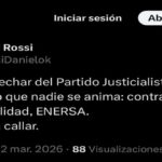 Rossi publico en X que lo quieren echar del PJ por denunciar contratos truchos